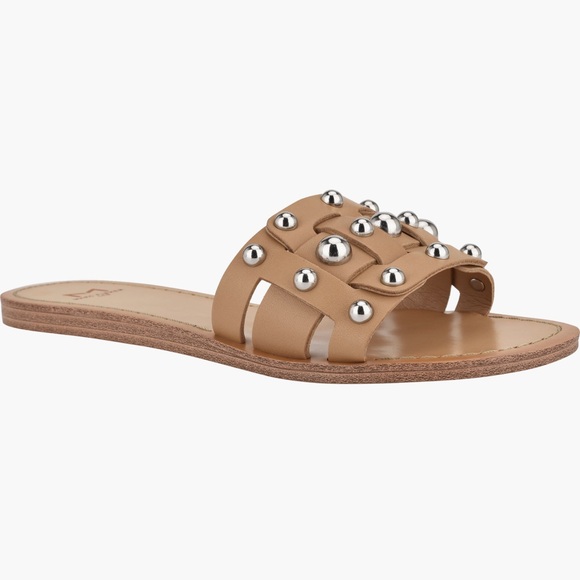 Marc Fisher Tan Slide Sandals with Silver details - Picture 1 of 7